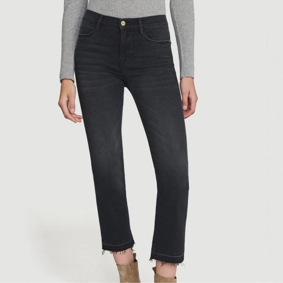 Frame Denim Le High Straight Release Hem Jeans black gray Sz 28 - Picture 1 of 9